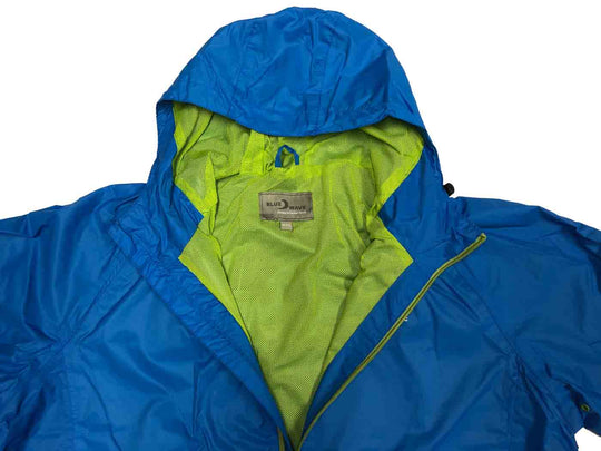 BlueWave regenjacke herren in Blau mit grünem Innenfutter und Kapuze für optimalen Wetterschutz