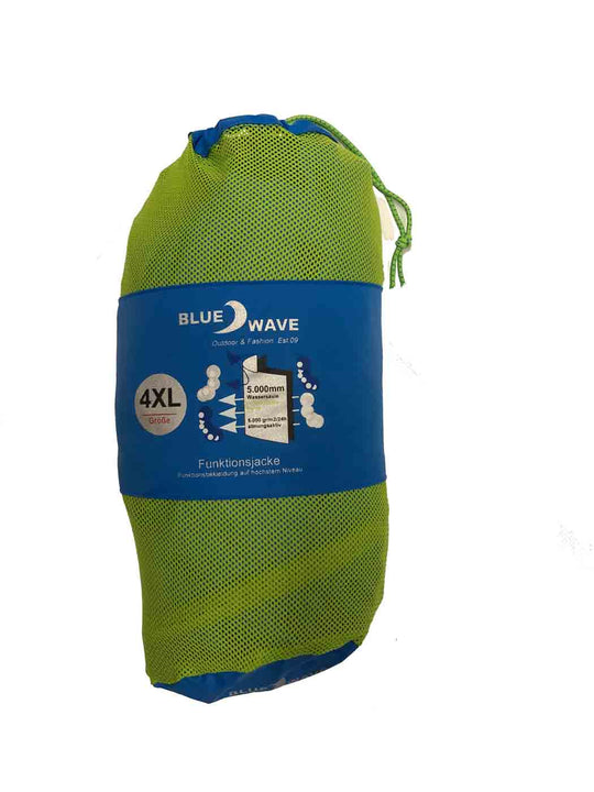 BlueWave regenjacke herren in 4XL Größe verpackt in grün-blauem Aufbewahrungsbeutel