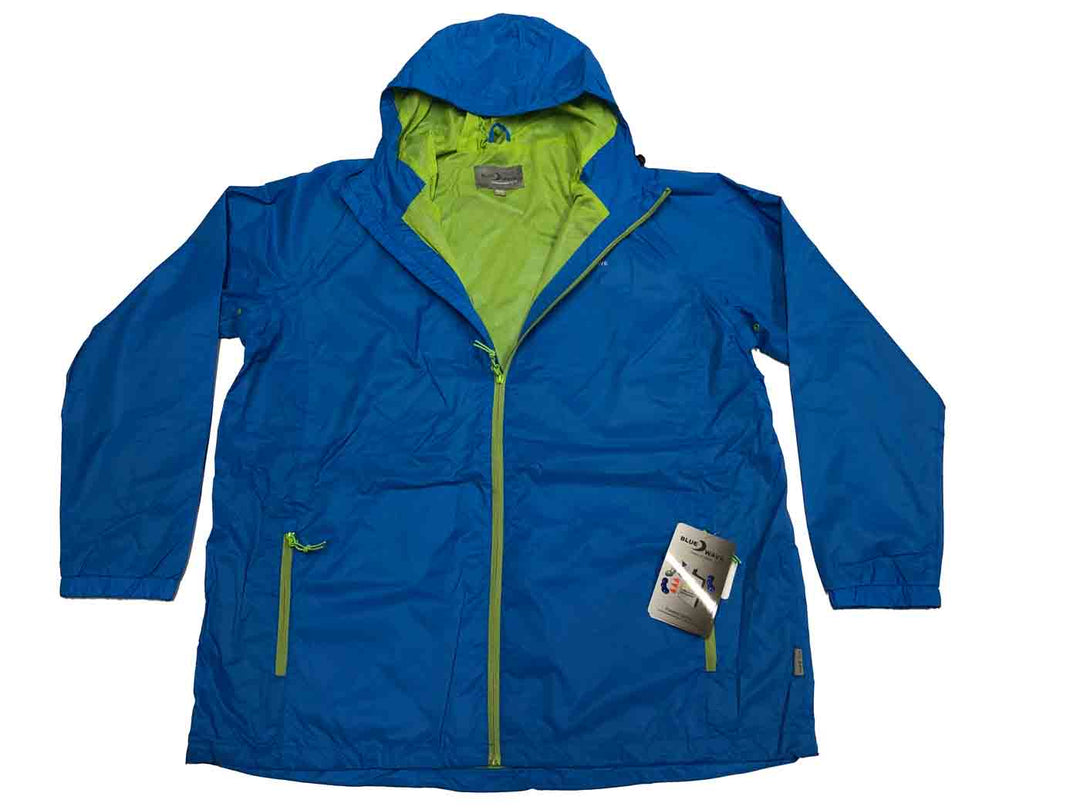 BlueWave blaue regenjacke herren mit Kapuze und grünem Innenfutter, wasserabweisend und leicht