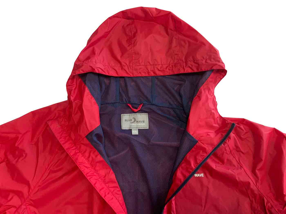 Rote BlueWave regenjacke herren mit Kapuze und Reißverschluss aus wasserdichtem Material