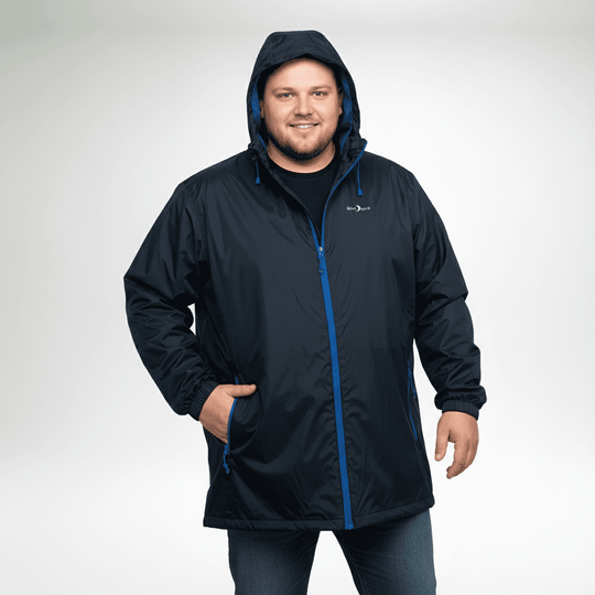 BlueWave schwarze regenjacke herren mit Kapuze und Reißverschluss für optimalen Wetterschutz