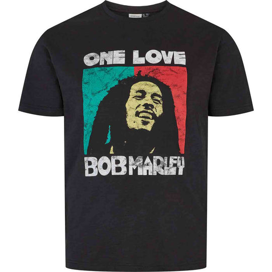 Schwarzes Bob Marley T-Shirt Übergröße mit One Love Druck in Rot und Grün von Allsize