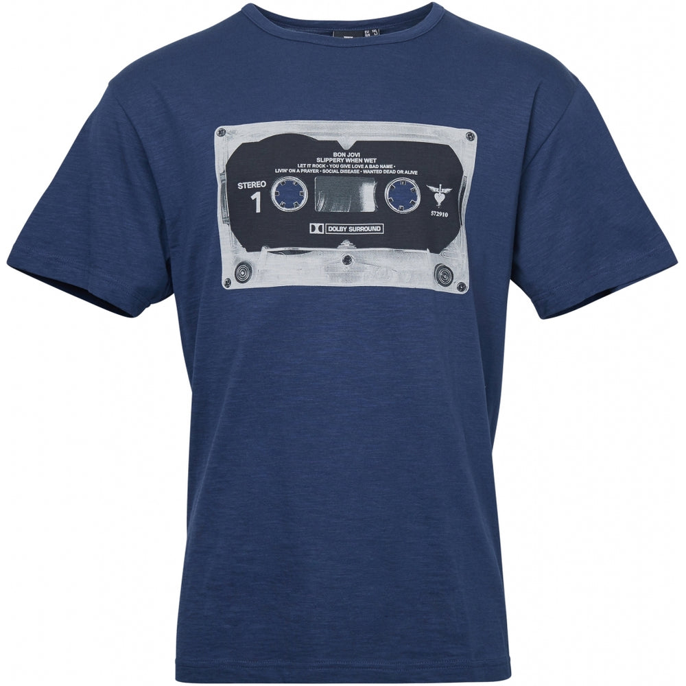 Allsize bon jovi t-shirt in dunkelblau mit Kassettendesign auf der Vorderseite