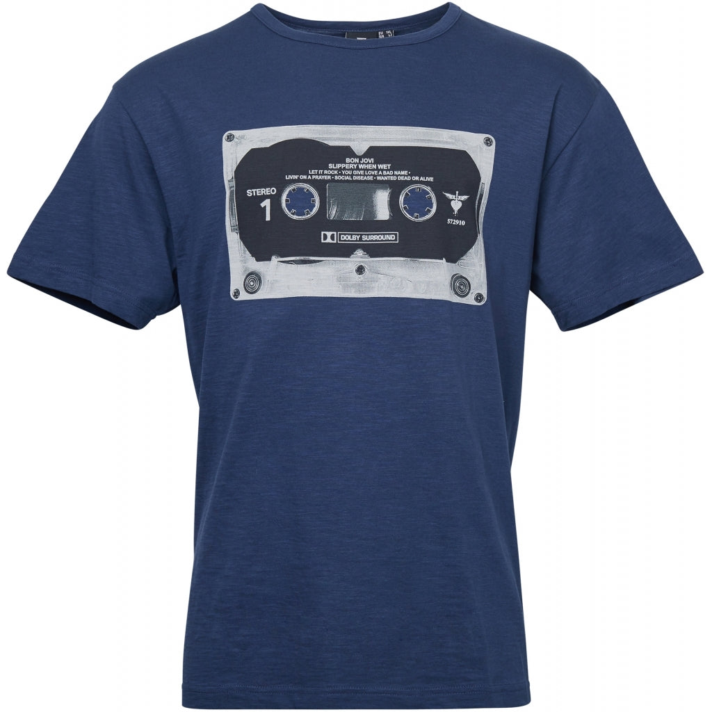 Allsize bon jovi t-shirt in dunkelblau mit Kassettendesign auf der Vorderseite