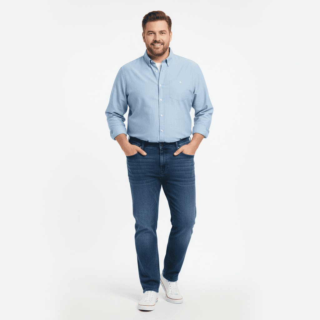 BigTiger Basic Jeans Herren dunkelblaue jeans herren in schmaler Passform mit weißem Hemd