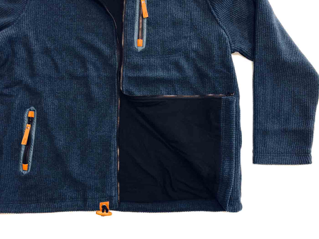 Brigg fleecejacke damen aus blauem Fleece mit Reißverschlusstaschen und seitlichem Taschenfutter