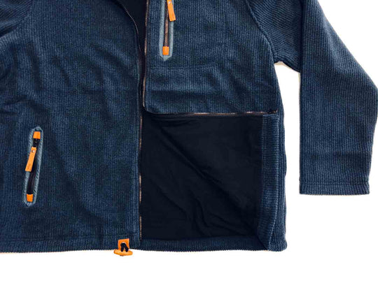 Brigg fleecejacke damen aus blauem Fleece mit Reißverschlusstaschen und seitlichem Taschenfutter