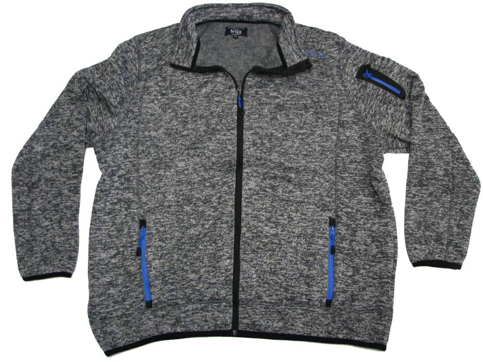 Brigg graue fleecejacke herren mit durchgehendem Reißverschluss und blauen Akzenten an Taschen