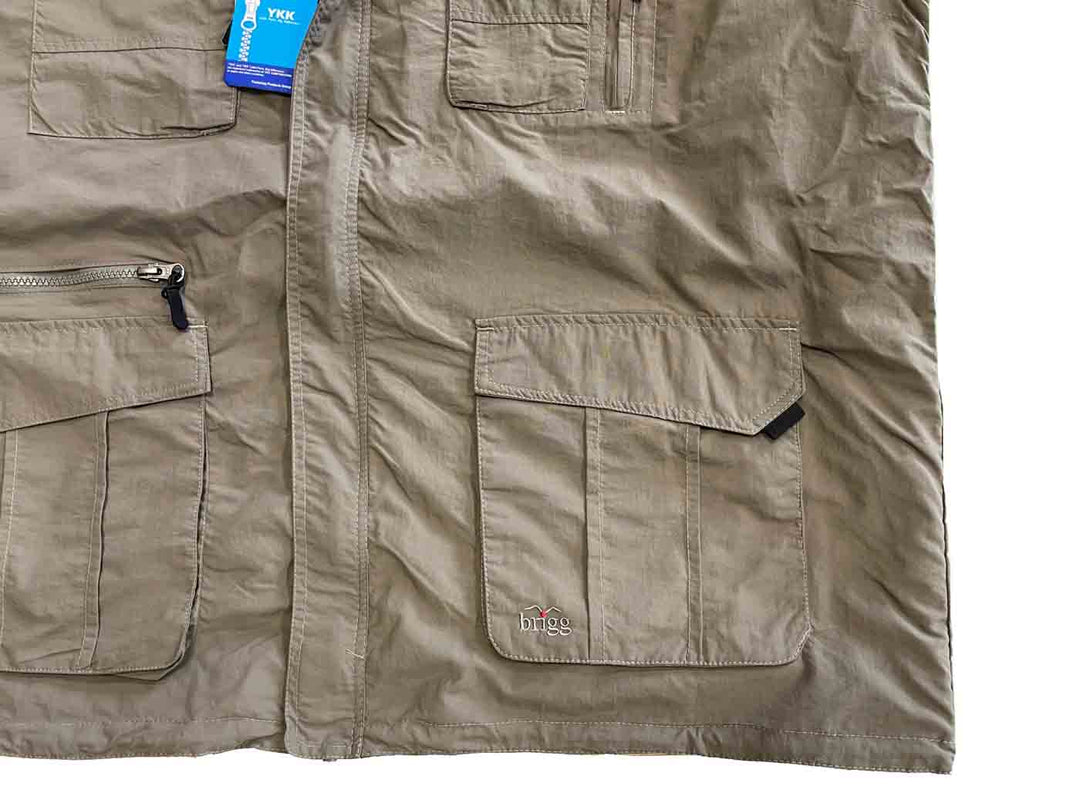 Beige Brigg Funktionsweste Herren mit mehreren Taschen und Reißverschlussdetails