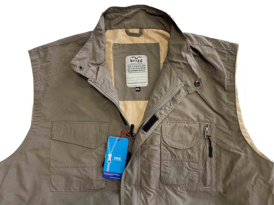 Brigg funktionsweste herren in khaki mit mehreren Taschen und Reißverschluss