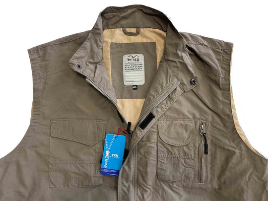 Brigg funktionsweste herren in khaki mit mehreren Taschen und Reißverschluss