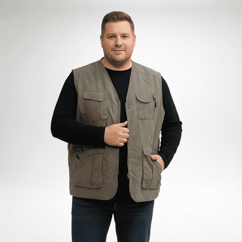 Brigg funktionsweste herren in Grau mit mehreren Taschen, ideal für Outdoor-Aktivitäten