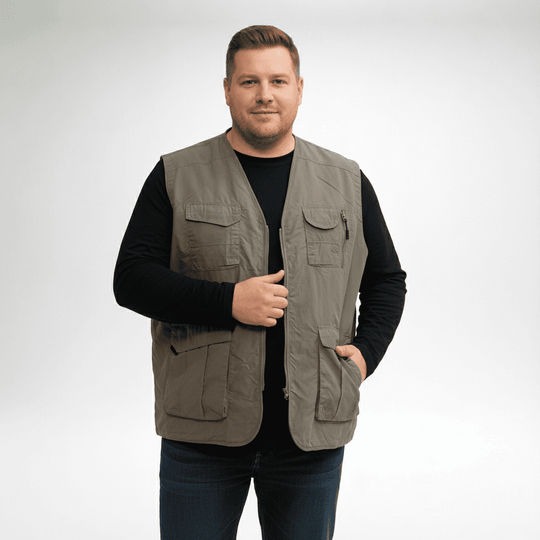 Brigg funktionsweste herren in Grau mit mehreren Taschen, ideal für Outdoor-Aktivitäten