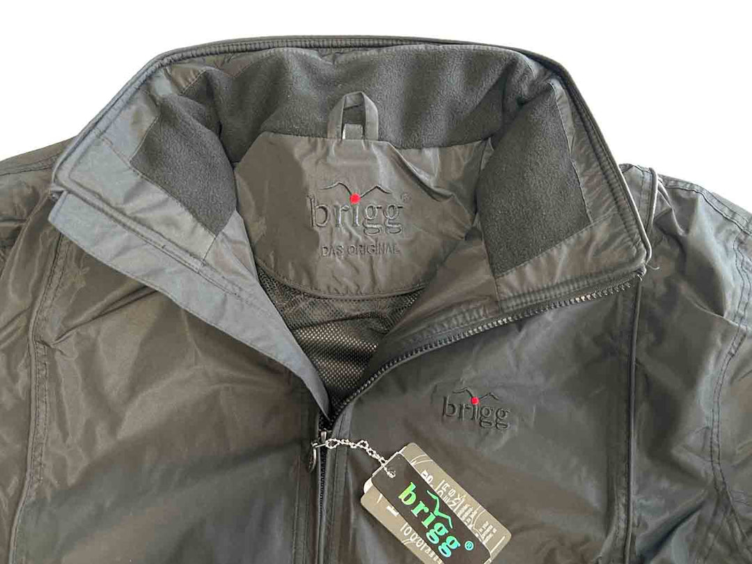 Brigg Herren Regenjacke in Dunkelgrau mit Reißverschluss und weichem Fleece Kragen