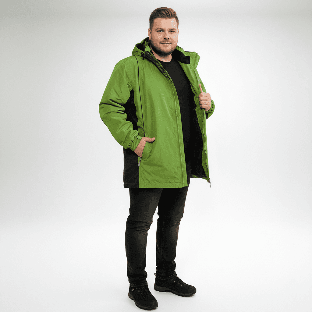 Herren Regenjacke von Brigg in Grün mit Kapuze und seitlichen schwarzen Einsätzen