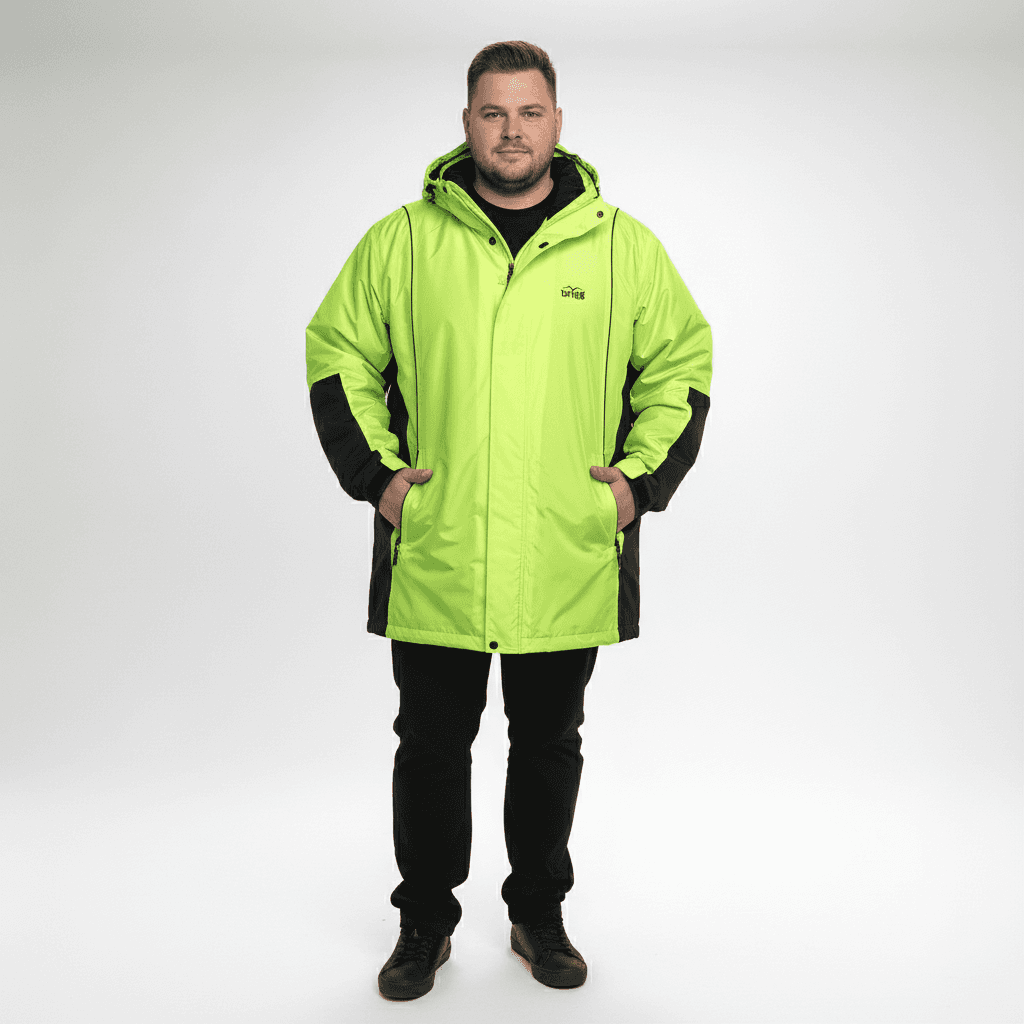 Brigg herren regenjacke in leuchtgrün mit schwarzem Einsatz und Kapuze für optimalen Schutz bei Regen