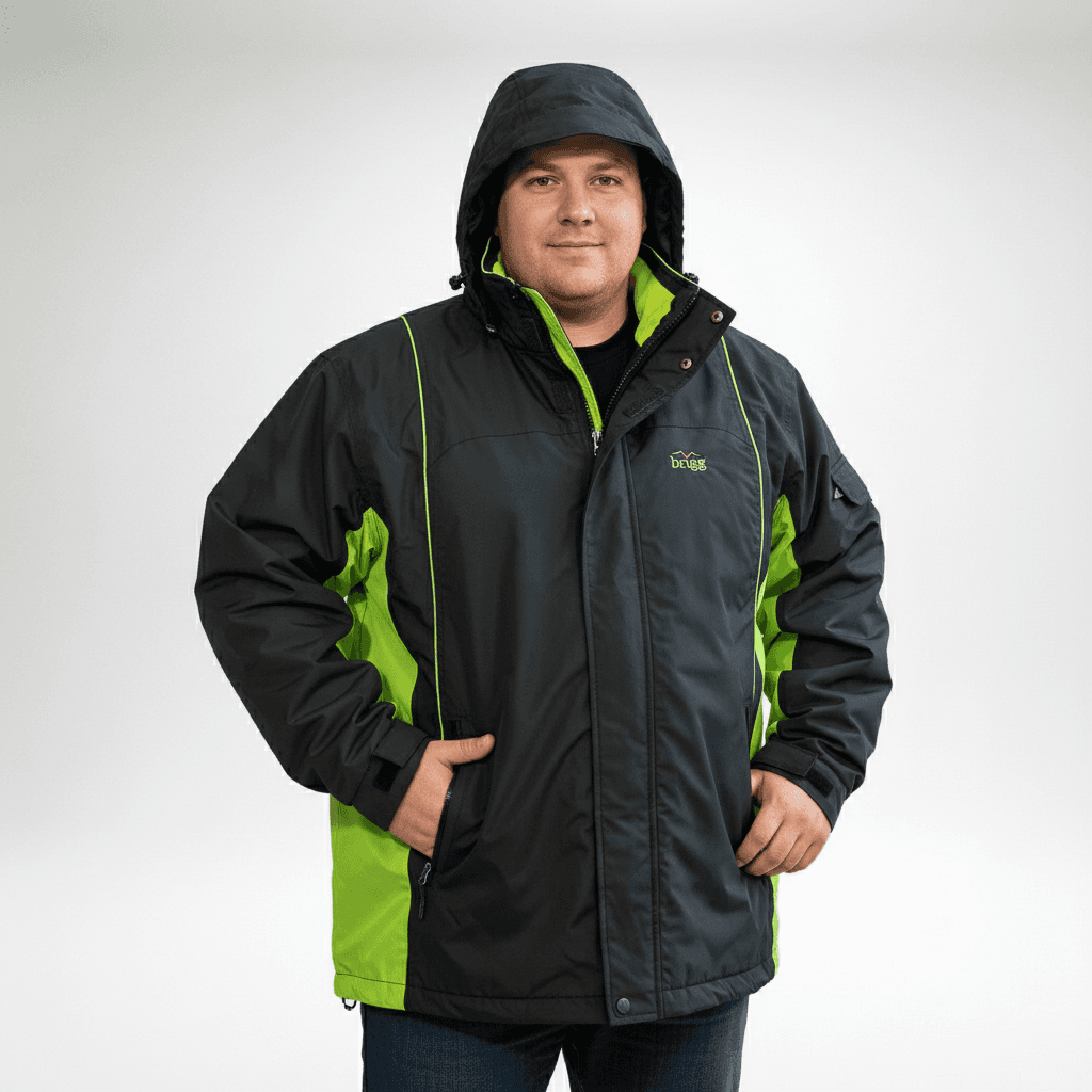 Brigg Herren Regenjacke in Schwarz und Grün mit Kapuze und wetterfestem Design für Outdoor