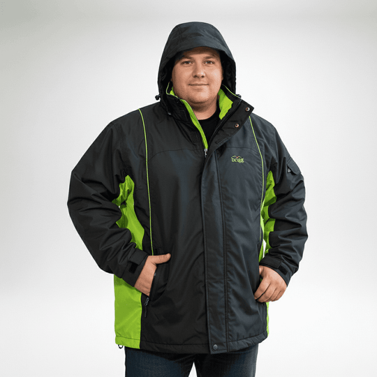 Brigg Herren Regenjacke in Schwarz und Grün mit Kapuze und wetterfestem Design für Outdoor