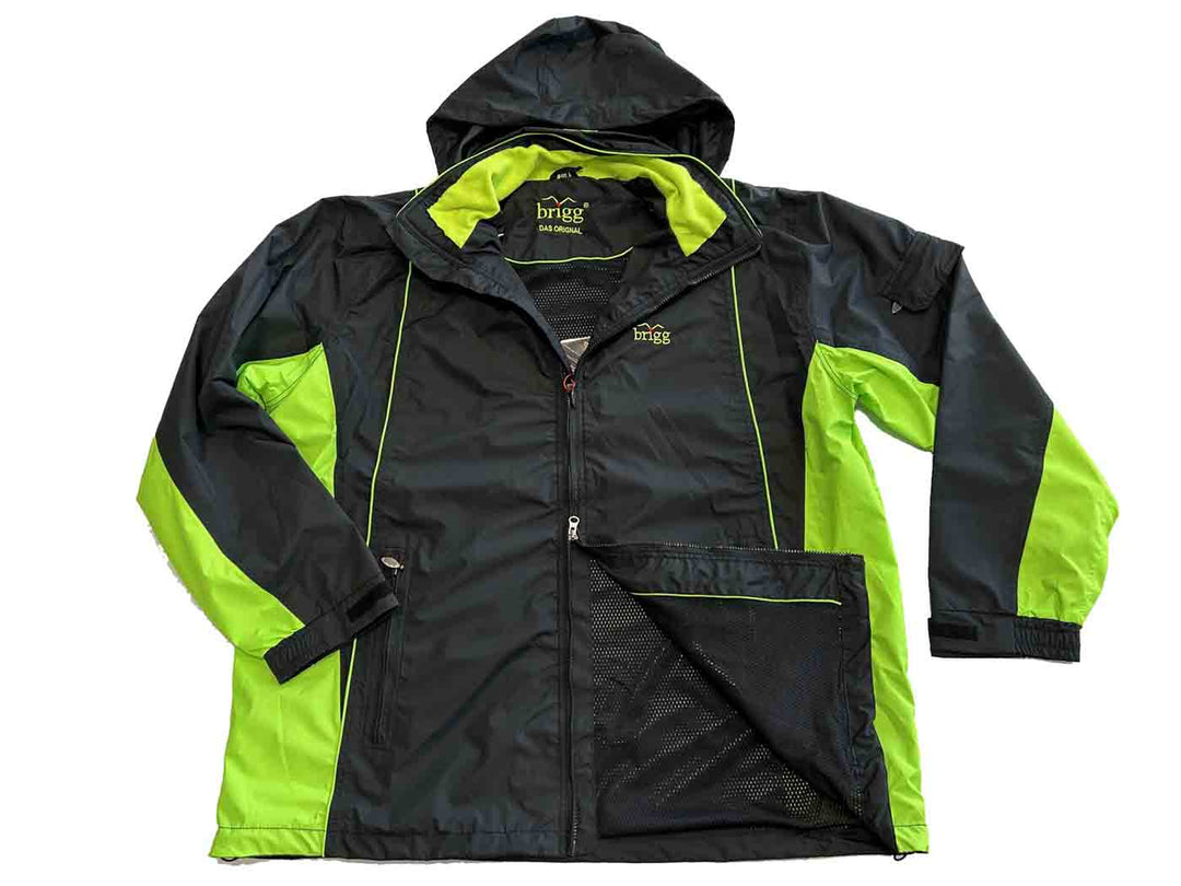 Brigg Herren Regenjacke in Schwarz und Grün mit Kapuze und Reißverschluss, winddicht und wasserabweisend