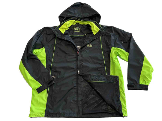 Brigg Herren Regenjacke in Schwarz und Grün mit Kapuze und Reißverschluss, winddicht und wasserabweisend