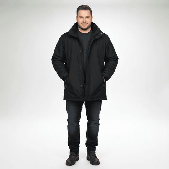 Brigg Herren Regenjacke in Schwarz mit Kapuze und praktischen Taschen, wetterfeste Outdoorjacke