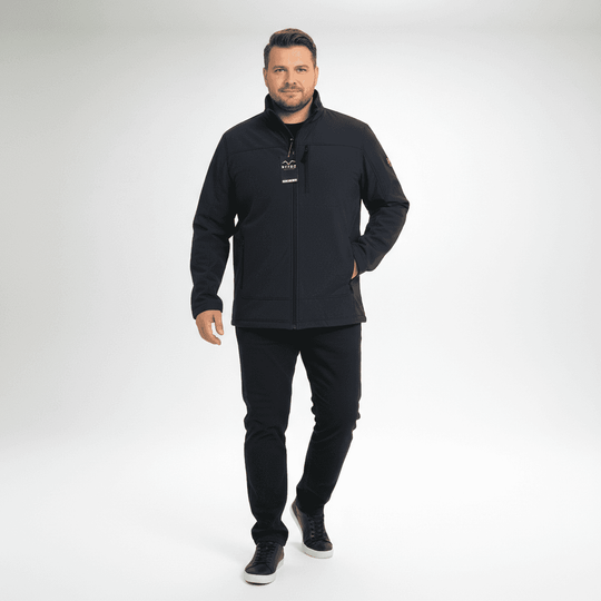 Brigg Softshell Jacke Herren in Schwarz mit Stehkragen und Reißverschlusstaschen für Alltag und Outdoor