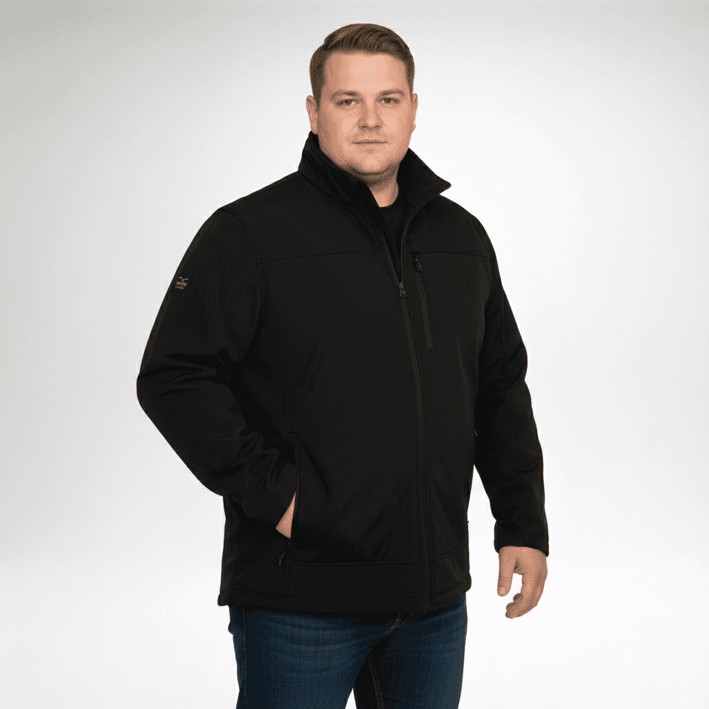 Brigg Softshell Jacke Herren in schwarz mit Stehkragen und Reißverschlusstaschen