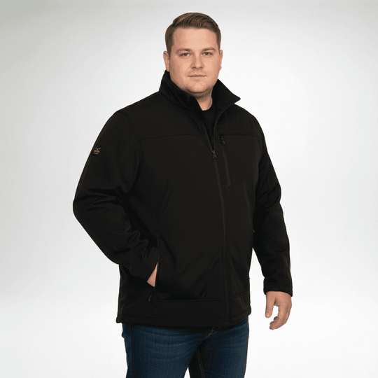 Brigg Softshell Jacke Herren in schwarz mit Stehkragen und Reißverschlusstaschen