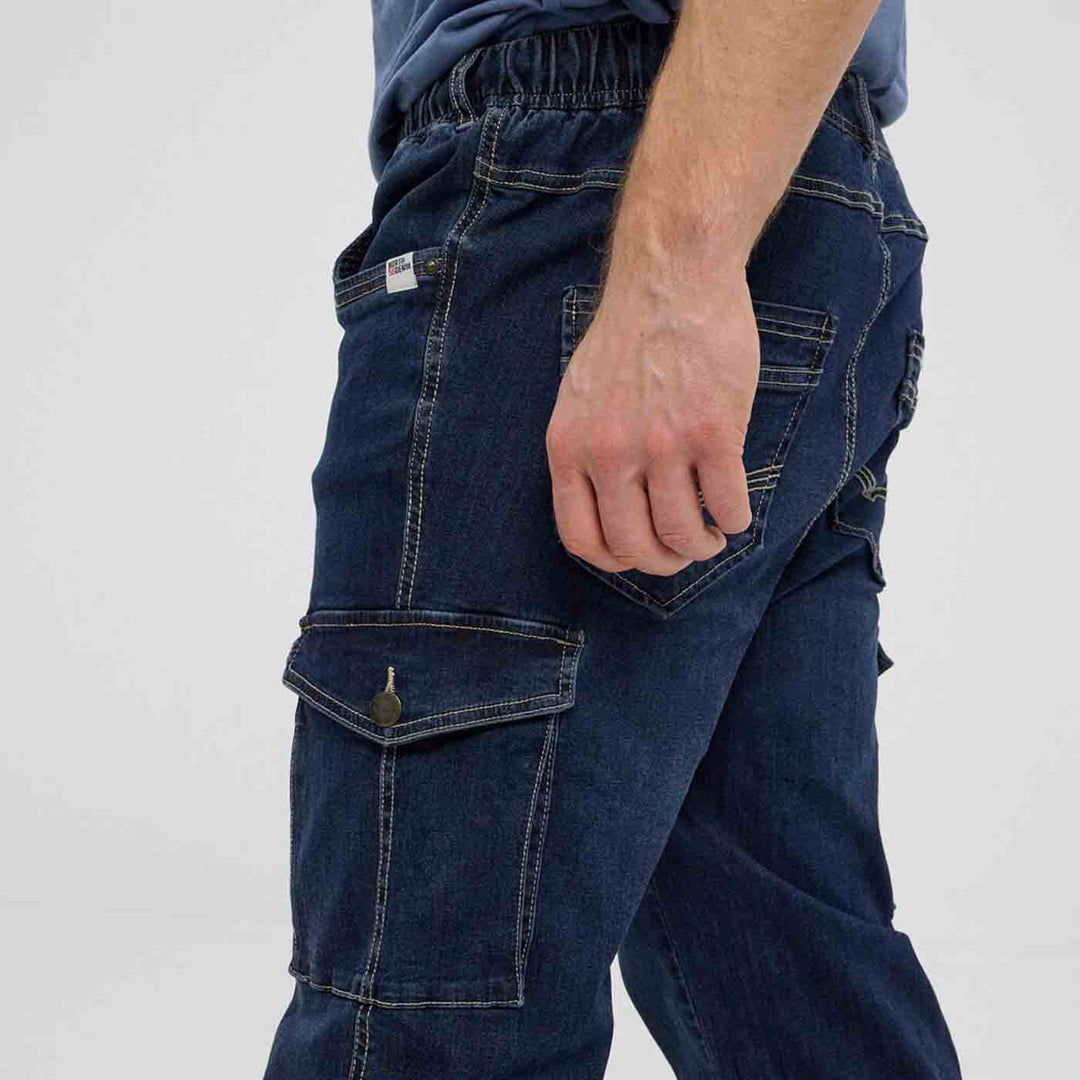 Dunkelblaue Cargo-Jeanshose Herren Übergröße von Allsize mit Seitentaschen und elastischem Bund