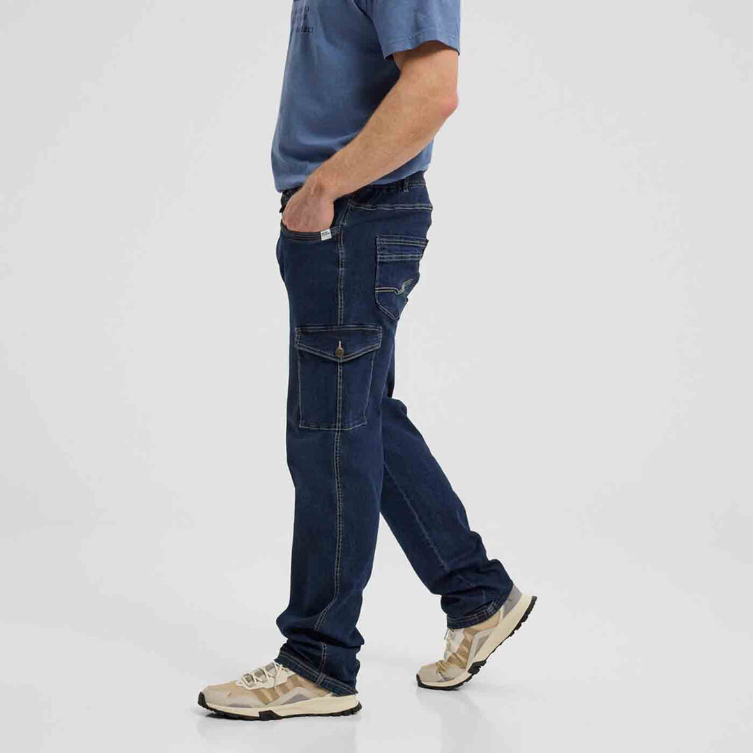 Dunkelblaue Cargo-Jeanshose Herren Übergröße von Allsize mit Seitentaschen und modernem Schnitt