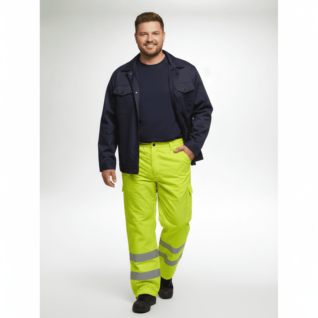 BigTiger Warnschutzhose in neongelb mit reflektierenden Streifen als carhartt arbeitsbekleidung