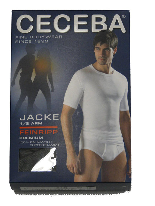 Ceceba Sportjacke Herren Feinripp 1/2 Arm aus 100 Prozent Baumwolle in Weiß
