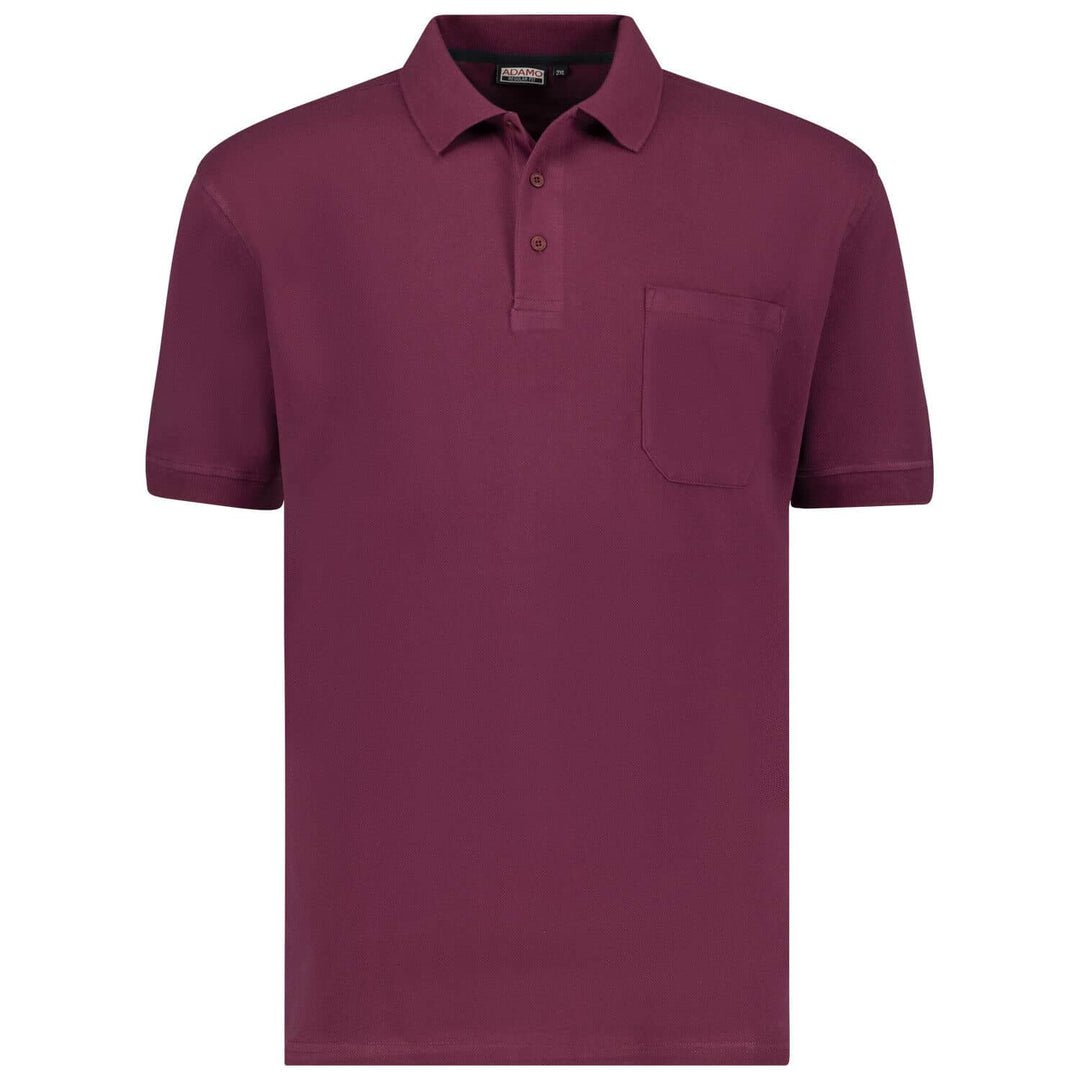 Adamo Herren Polo Shirt in dunklem Bordeauxrot mit Brusttasche und klassischem Kragen