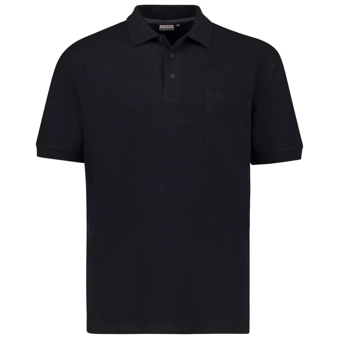 Adamo schwarzes herren polo shirt mit kurzer Knopfleiste und Brusttasche