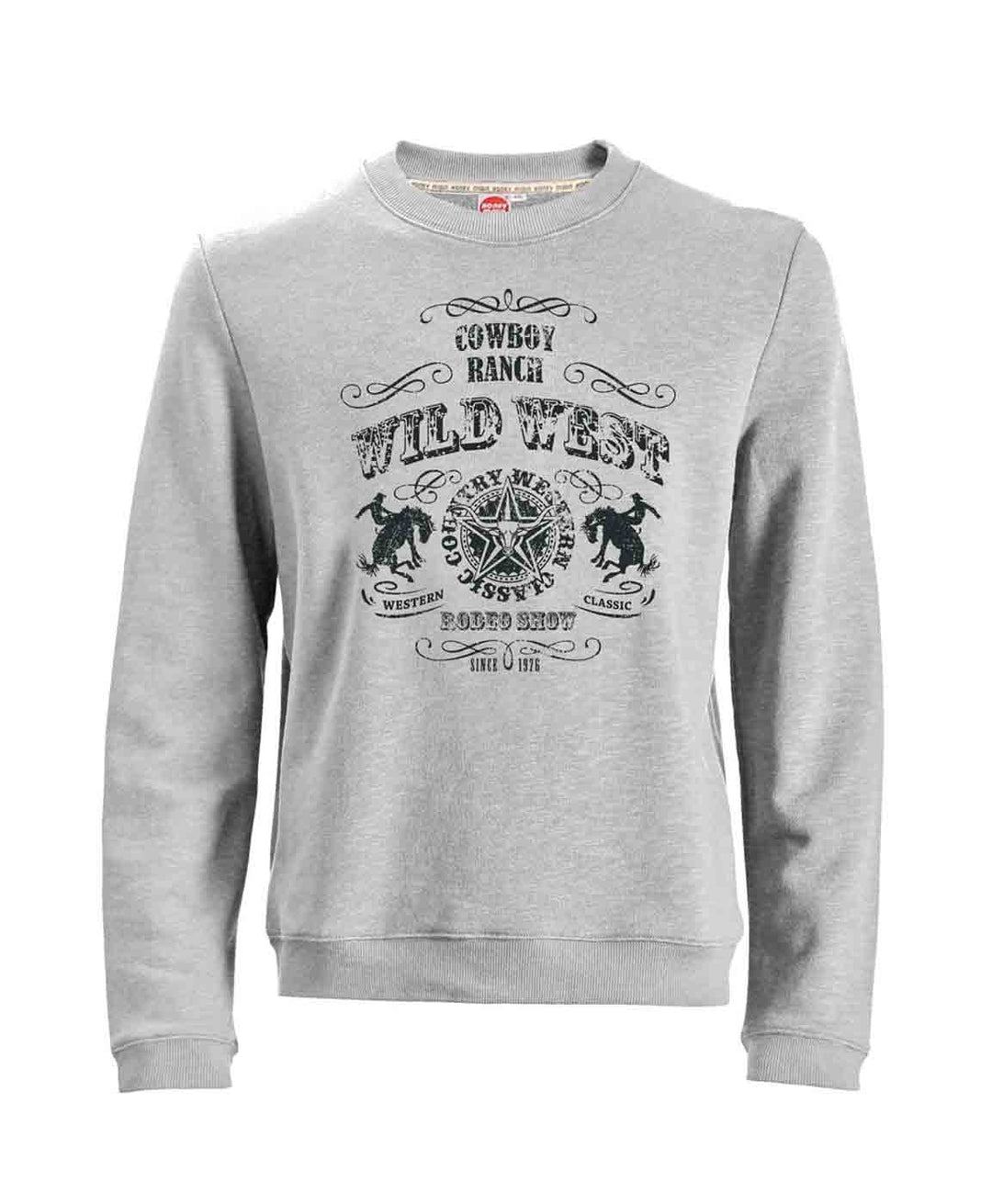 Graues Sweatshirt für Herren mit Wild West Print und Bündchen von Honeymoon