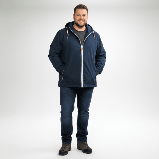 Brigg Herren Regenjacke in Blau mit Kapuze und Reißverschluss wasserabweisend