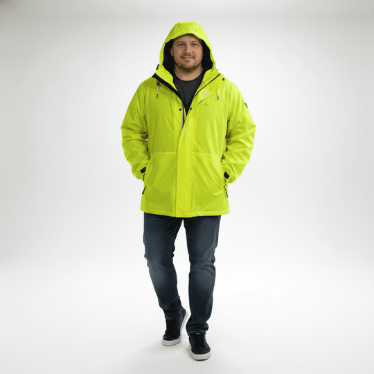 Leuchtend gelbe Brigg Damen Regenjacke mit Kapuze und praktische Taschen