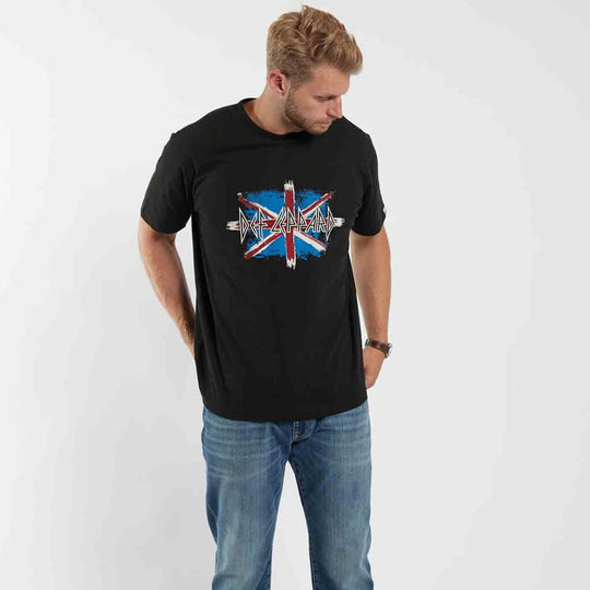Def Leppard T-Shirt Übergröße von Allsize in Schwarz mit buntem Bandlogo und Rundhalsausschnitt