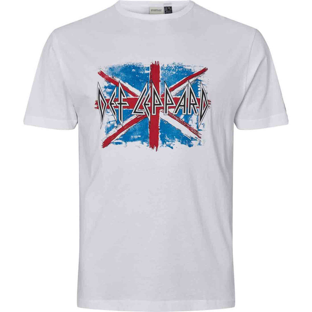Weißes Allsize Def Leppard T-Shirt Übergröße mit buntem Banddruck und rundem Ausschnitt