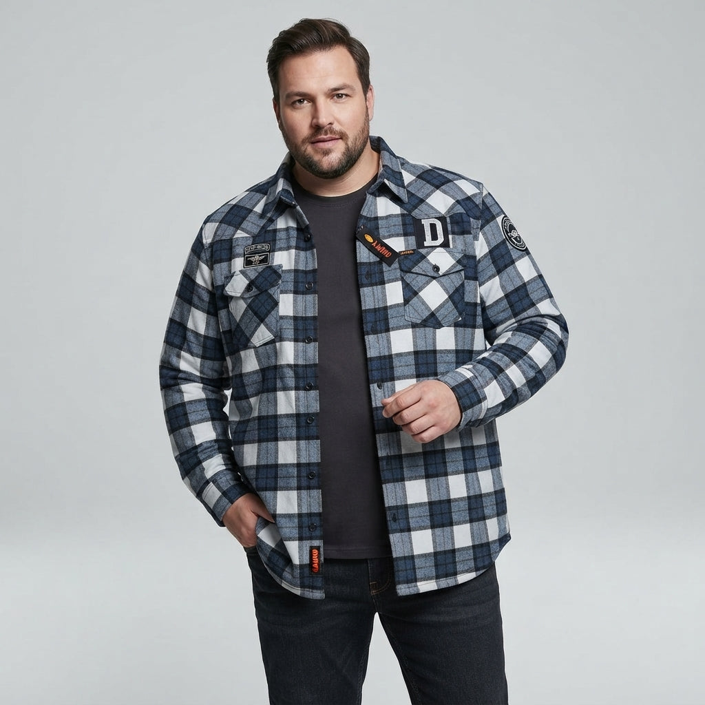 Kamro Holzfäller-ArbeitsJacke Herren Übergröße kariert blau schwarz weiß lässig und robust