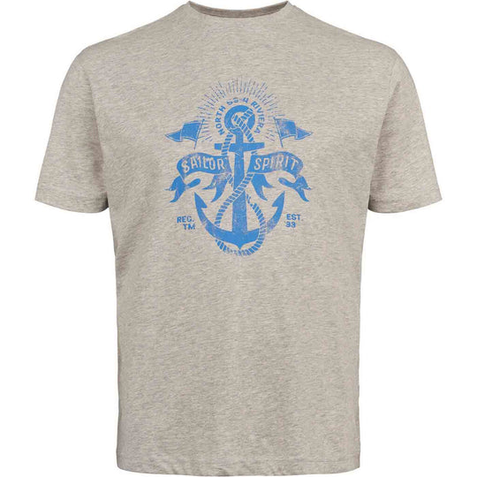 Allsize druck t shirt in grau mit blauem Anker und Sailor Spirit Motiv für maritimen Stil