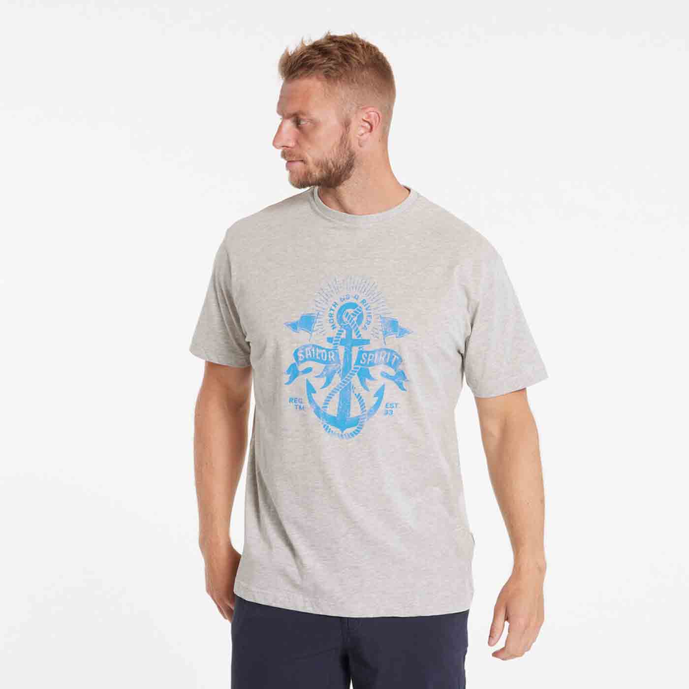 Allsize graues druck t shirt mit blauem nautischem Anker Motiv und kurzem Arm