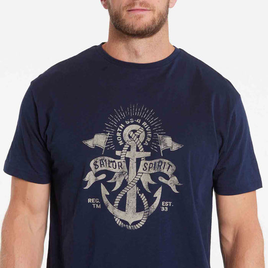 Druck T Shirt von Allsize in Dunkelblau mit nautischem Anker und Sailor Spirit Motiv