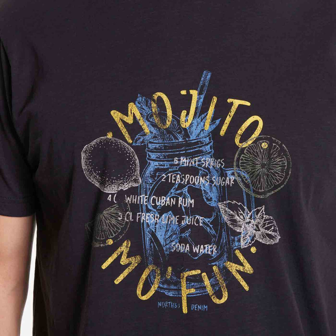 Schwarzes druck t shirt von Allsize mit Mojito Cocktail Druck in Gelb und Blau