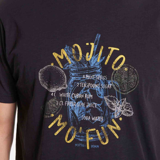 Schwarzes druck t shirt von Allsize mit Mojito Cocktail Druck in Gelb und Blau