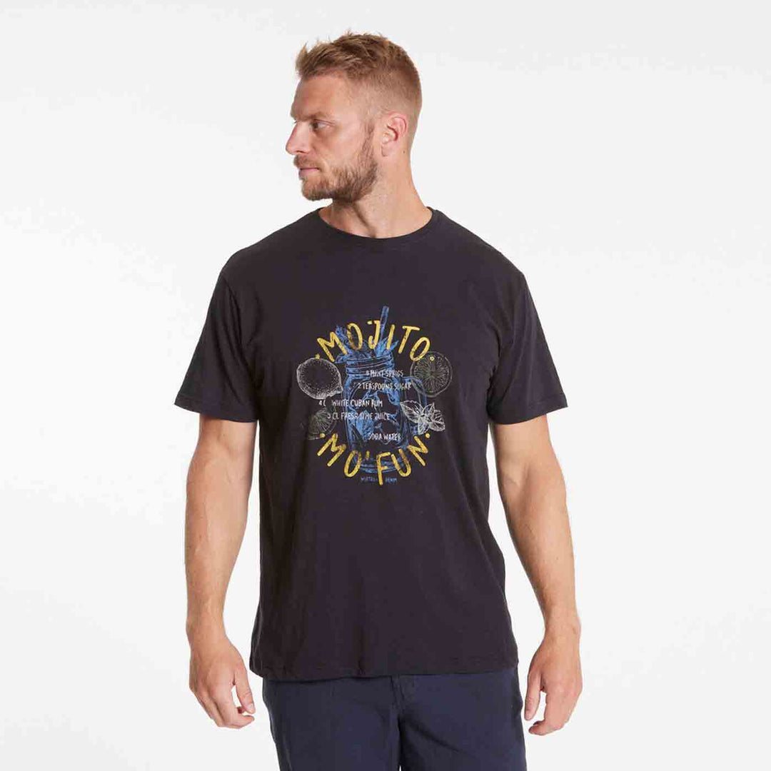Männer schwarzes Allsize druck t shirt mit Mojito Cocktail Grafik und Rundhalsausschnitt