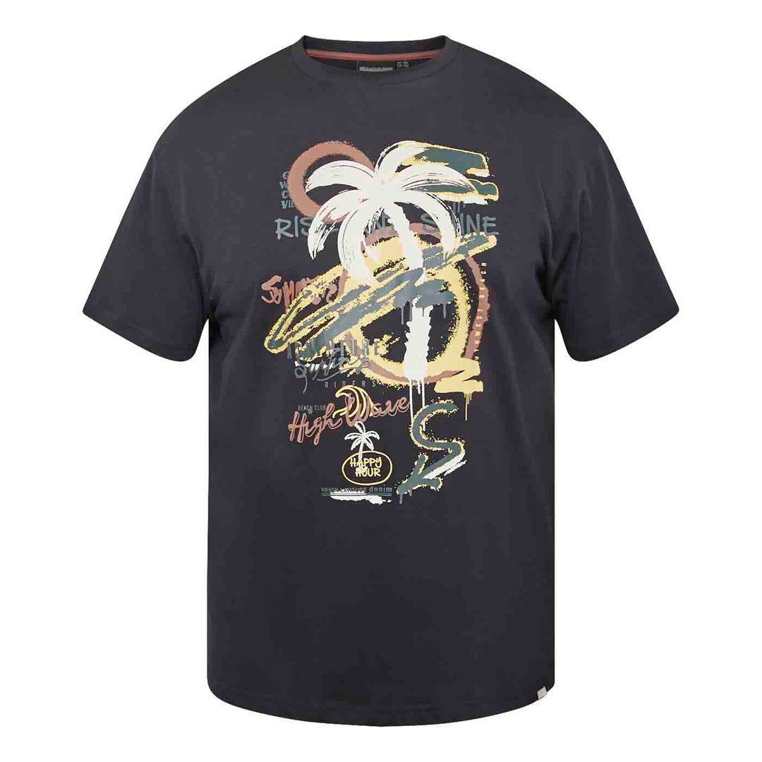 Dunkelblaues Allsize T-Shirt mit Palmen- und Surfbrettdruck druck t shirt