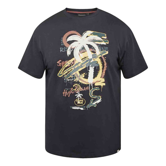 Dunkelblaues Allsize T-Shirt mit Palmen- und Surfbrettdruck druck t shirt