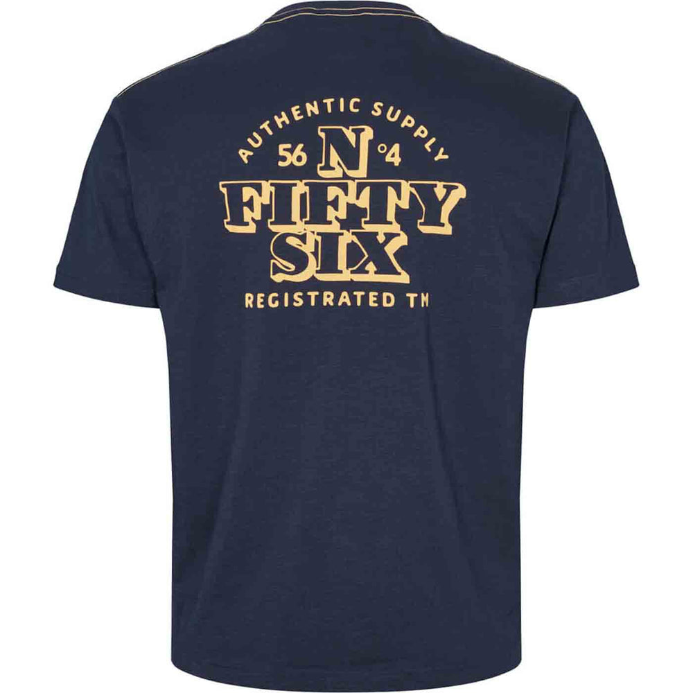 Dunkelblaues t shirt mit druck FIFTY SIX Schriftzug in Beige hinten von Allsize