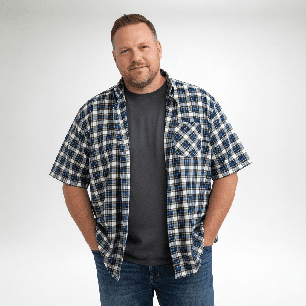 CDM Flanellhemd in Blau Weiß Kariert mit kurzer Arm für Herren in lässigem Stil